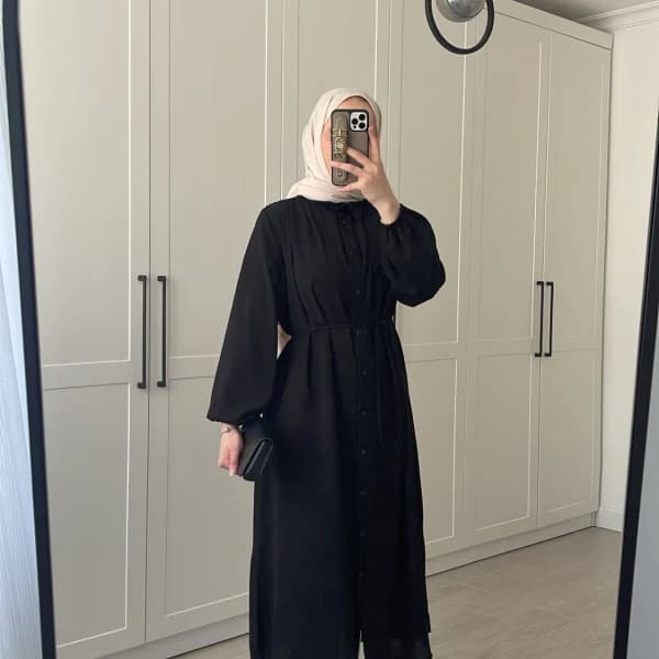 Elif İthal Krep Yırtmaçlı Tunik - Siyah