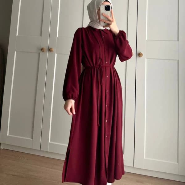 Elif İthal Krep Yırtmaçlı Tunik - Bordo