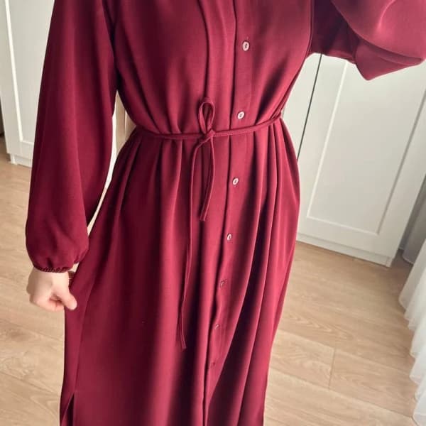 Elif İthal Krep Yırtmaçlı Tunik - Bordo