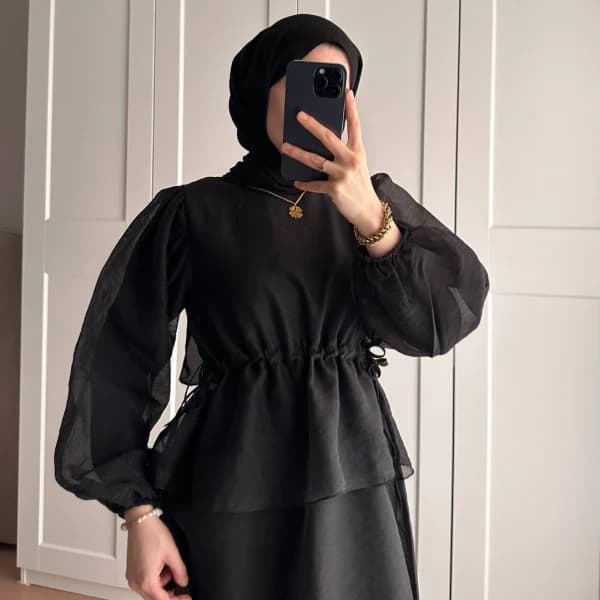 Manolya Organze Kumaş Elbise Siyah