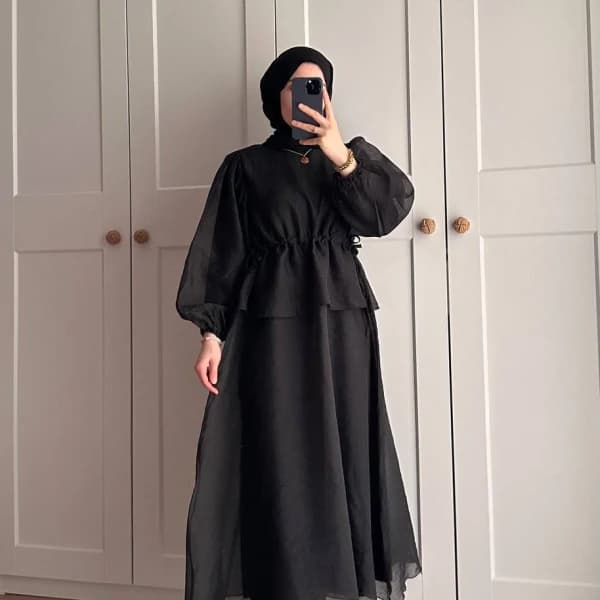 Manolya Organze Kumaş Elbise Siyah