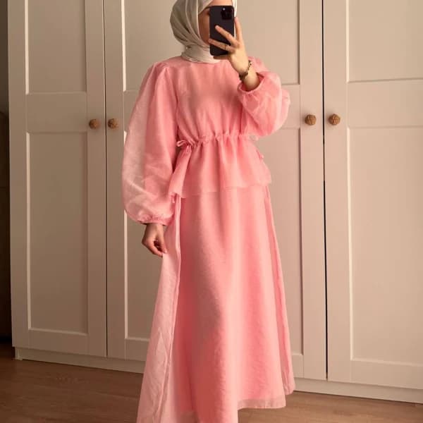 Manolya Organze Kumaş Elbise Yavruağzı