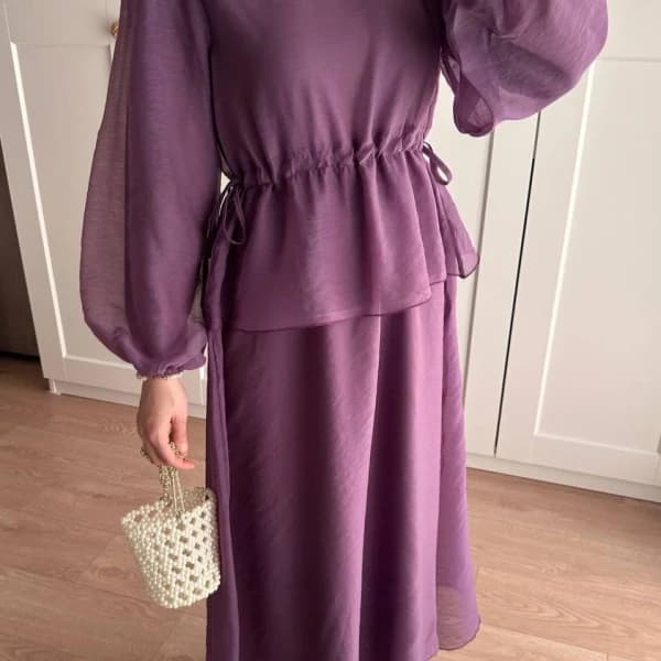 Manolya Organze Kumaş Elbise Lila