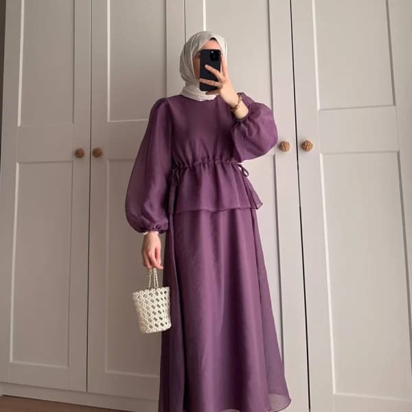Manolya Organze Kumaş Elbise Lila