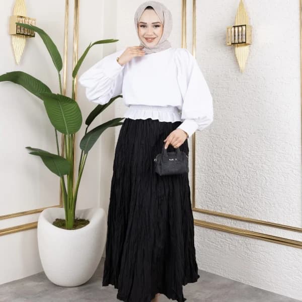 Crush (Kırışık) Etek Siyah Standart Beden