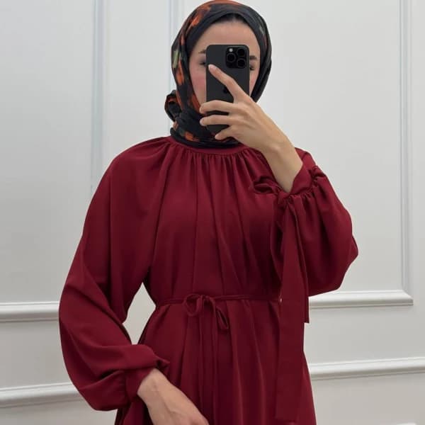 Arya Linda Kumaş Elbise - Bordo