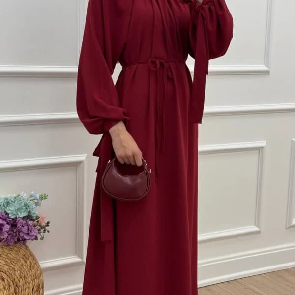 Arya Linda Kumaş Elbise - Bordo