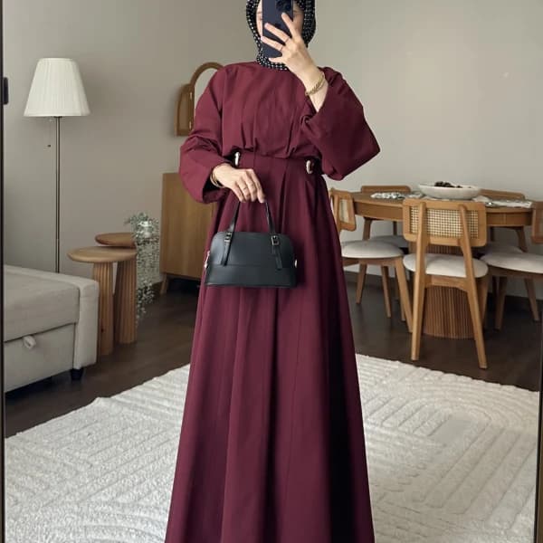 Wendy Poplin Kumaş Elbise - Bordo