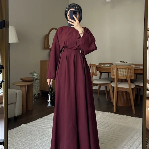 Wendy Poplin Kumaş Elbise - Bordo