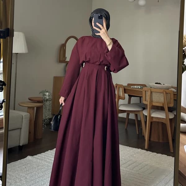 Wendy Poplin Kumaş Elbise - Bordo