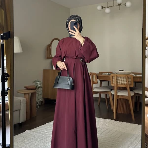 Wendy Poplin Kumaş Elbise - Bordo