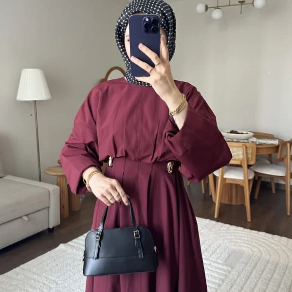 Wendy Poplin Kumaş Elbise - Bordo