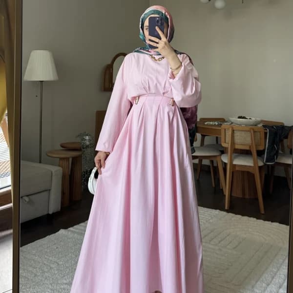 Wendy Poplin Kumaş Elbise - Pembe