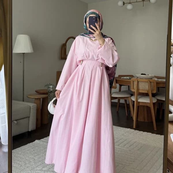 Wendy Poplin Kumaş Elbise - Pembe