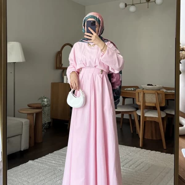 Wendy Poplin Kumaş Elbise - Pembe