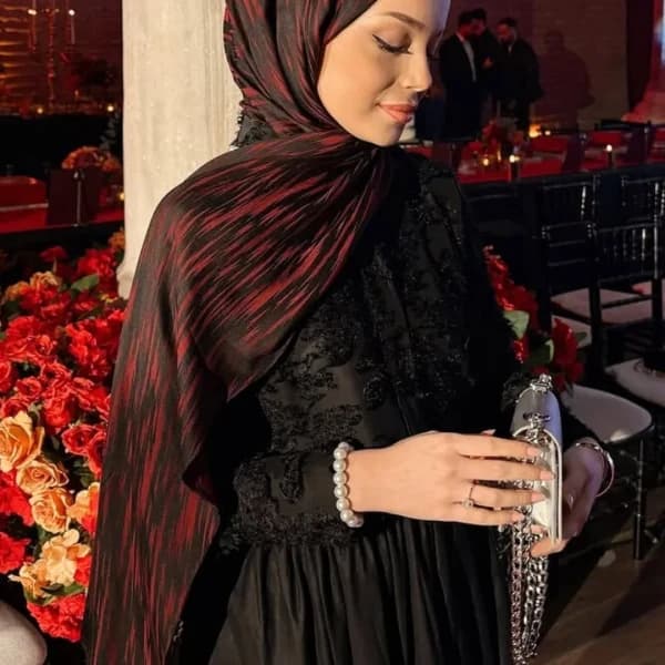 Selis Desen Çift Taraflı Şal Siyah - Bordo