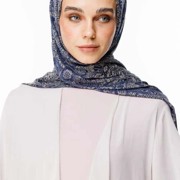 Henna Desen Çift Taraflı Şal Lacivert - Bej