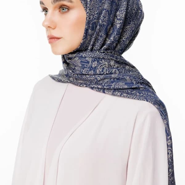 Henna Desen Çift Taraflı Şal Lacivert - Bej