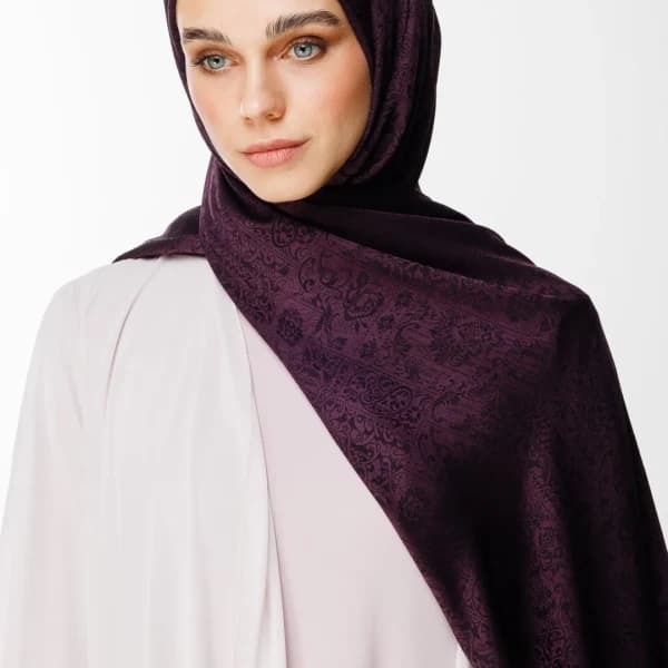 Henna Desen Çift Taraflı Şal Mor - Siyah