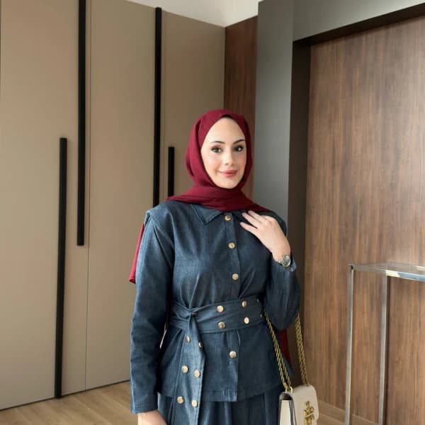 Dora Gold Düğmeli İkili Kot Takım Koyu Mavi