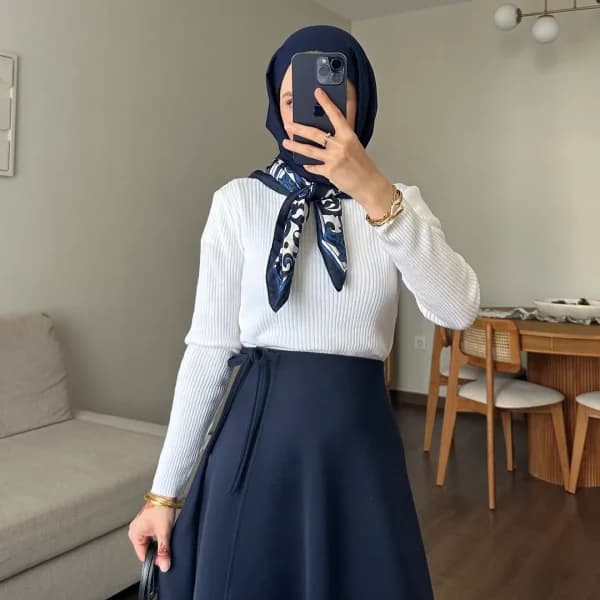 Yandan Bağlamalı Scuba Etek Lacivert