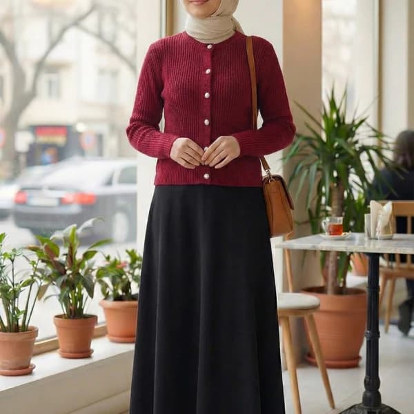İnci Damlası Triko Hırka Bordo