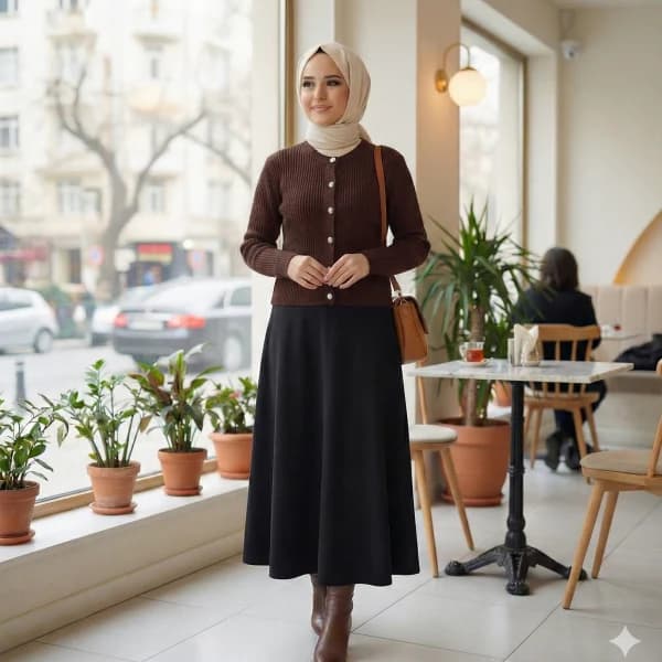 İnci Damlası Triko Hırka Acı Kahve
