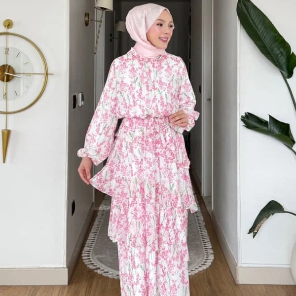 Mimoza Şifon Elbise - Pembe